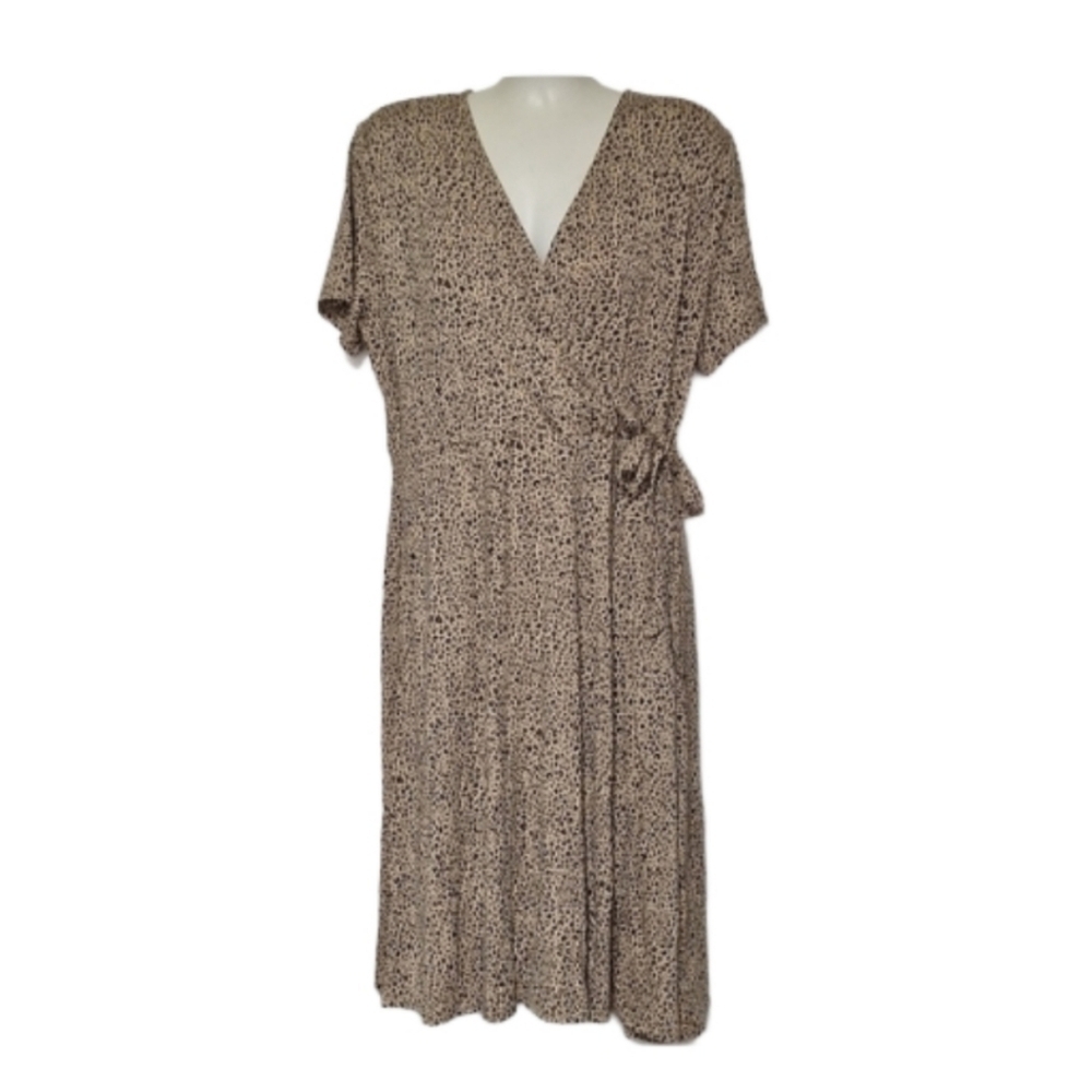 Amazon Essentials Dress Faux Wrap Midi Leopard Print Short Sleeve